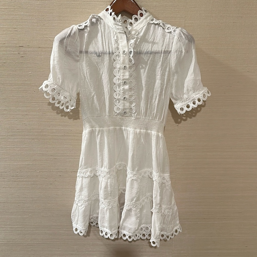 The Shirt by Rochelle Behrens White Eyelet Lace Mini Dress
